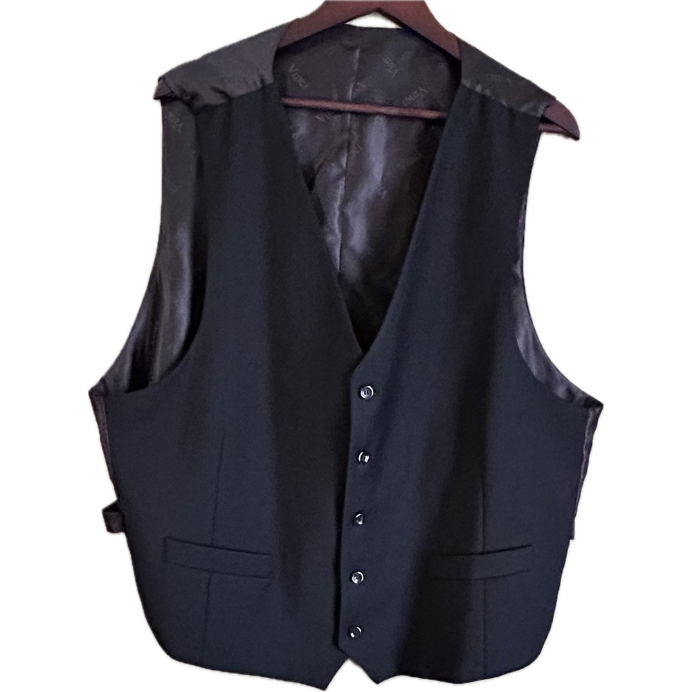Vinci Mens Black Formal Suit Vest Waistcoat Adjustable Back Size 48L